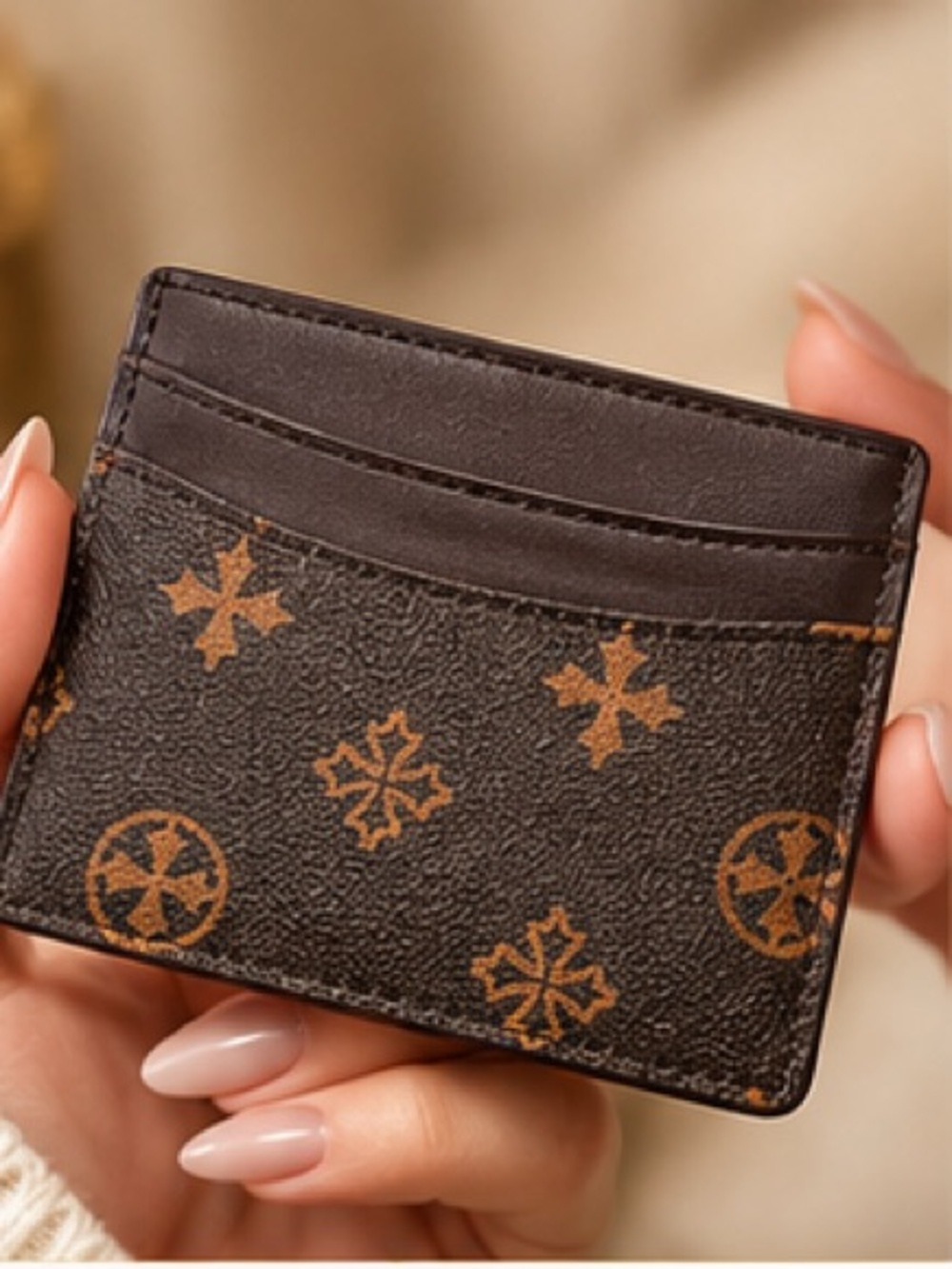 🤎 Chic brown monogram card holder with a luxe designer-inspired look.